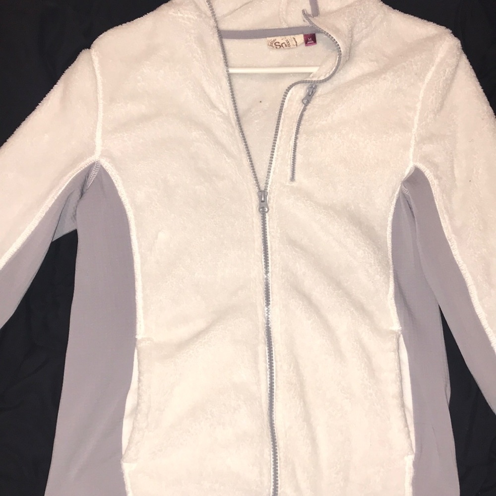 White furry zip up hoodie